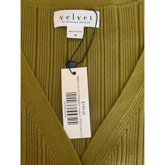 NWT Velvet by Graham & Spencer Ribbed Crop Cardigan Sz Medium Pistachio Green - Picture 7 of 12